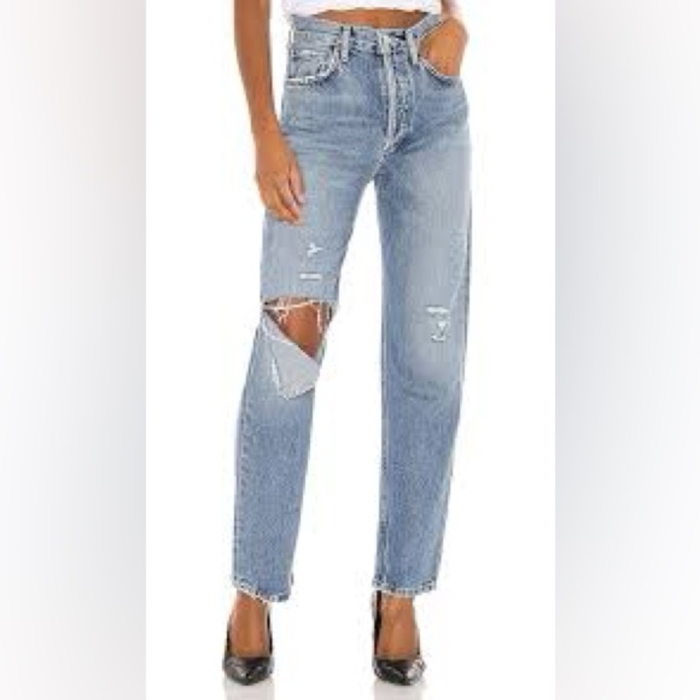 AGOLDE '90s Pinch Waist Straight Leg Denim Jeans High Rise Distressed 23 W 28 L